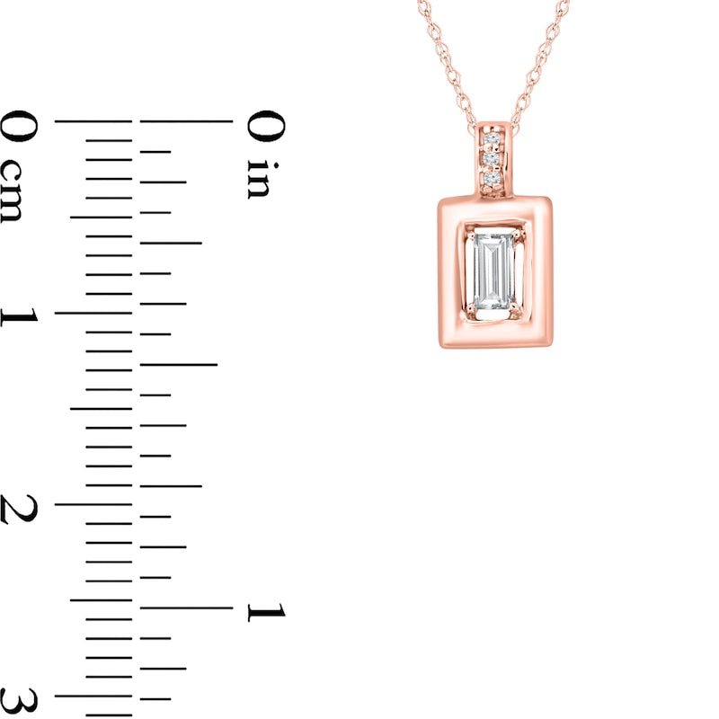 0.17 CT. T.W. Natural Diamond Baguette Natural Diamond Rectangle Pendant in 14K Rose Gold