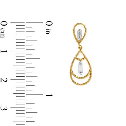 0.13 CT. T.W. Baguette Diamond Bead Teardrop Earrings in 10K Gold