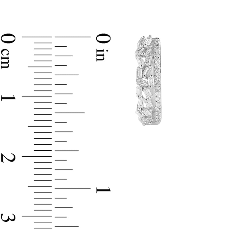 0.33 CT. T.W. Baguette and Round Diamond Edge Hoop Earrings in 10K White Gold