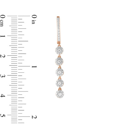 1 CT. T.W. Diamond Frame Five Stone Dangle Drop Earrings in 10K Rose Gold