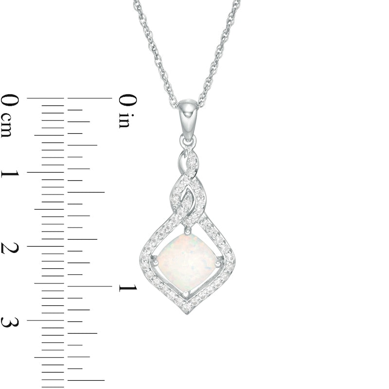 7.0mm Cushion-Cut Lab-Created Opal and White Sapphire Cascading Open Flame Pendant in Sterling Silver