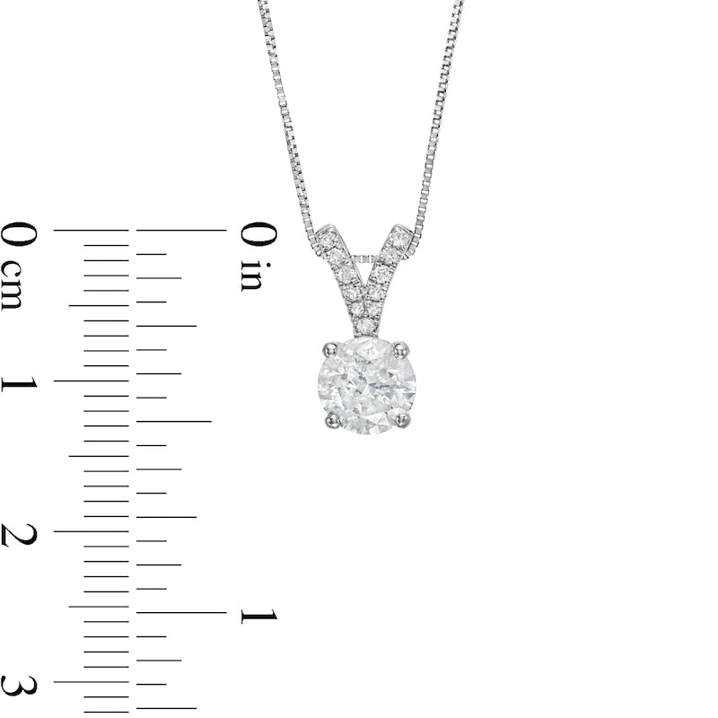 1 CT. T.W. Natural Diamond V" Drop Pendant in 14K White Gold (J/I3) - 18.25""