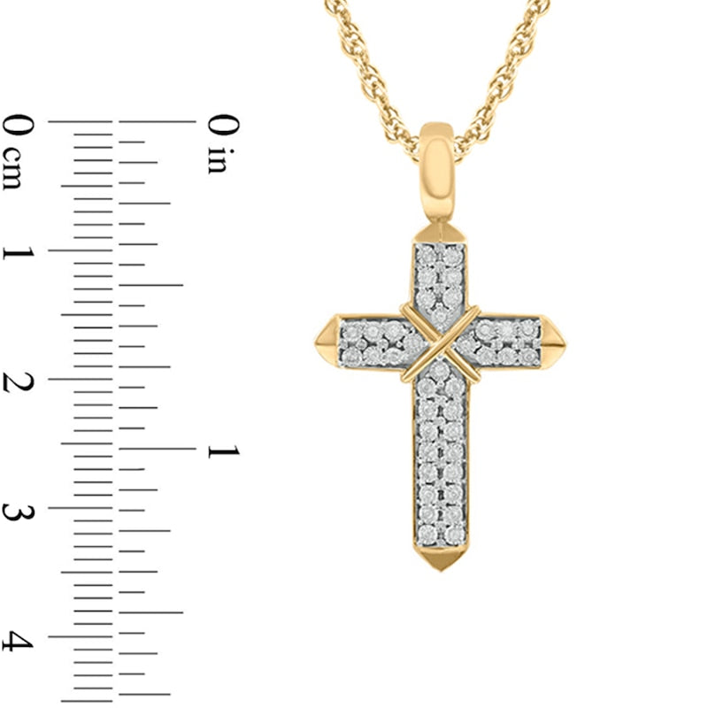 Men's 0.13 CT. T.W. Natural Diamond Double Row X" Cross Pendant in 10K Yellow Gold"