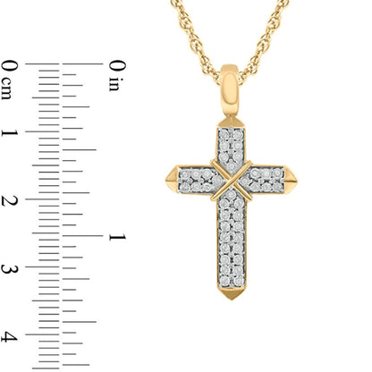 Men's 0.13 CT. T.W. Natural Diamond Double Row X" Cross Pendant in 10K Yellow Gold"