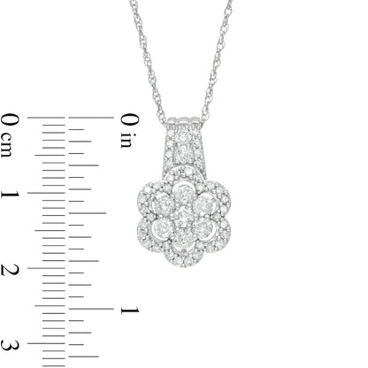 1 CT. T.W. Composite Natural Diamond Flower Frame Drop Pendant in 10K White Gold