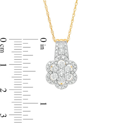 1 CT. T.W. Composite Natural Diamond Flower Frame Drop Pendant in 10K Yellow Gold