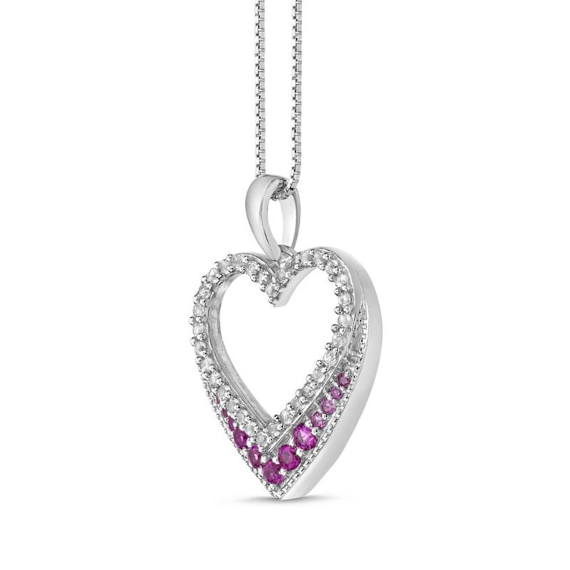 Lab-Created Pink and White Sapphire Graduated Antique Vintage-Style Heart Outline Pendant in Sterling Silver