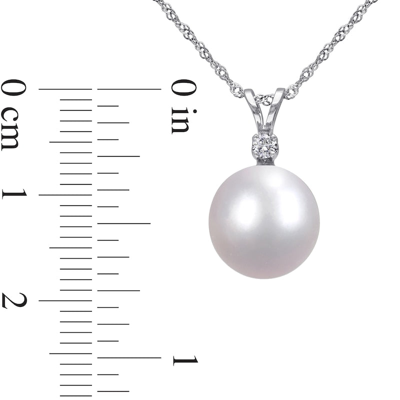 9.0-10.0mm Cultured South Sea Pearl and 0.05 CT. T.W. Natural Diamond Pendant in 14K White Gold - 17"