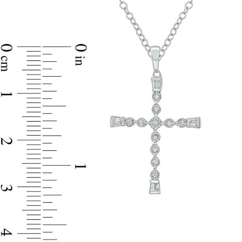 0.1 CT. T.W. Natural Diamond Antique Vintage-Style Cross Pendant in Sterling Silver