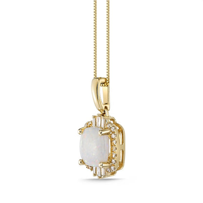 8.0mm Cushion-Cut Opal and 0.25 CT. T.W. Natural Diamond Ornate Frame Pendant in 10K Yellow Gold