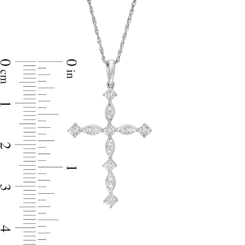 0.1 CT. T.W. Natural Diamond Art Deco Cross Pendant in Sterling Silver