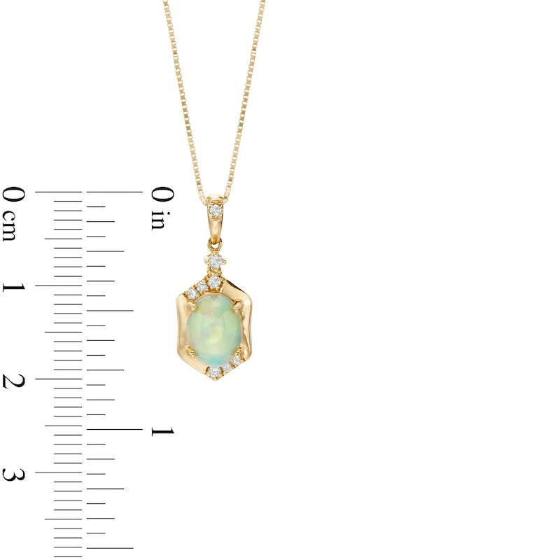 Oval Opal and 0.05 CT. T.W. Natural Diamond Hexagon Frame Pendant in 14K Gold