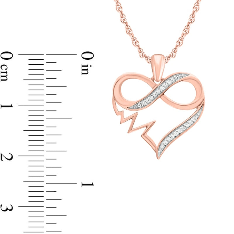 0.05 CT. T.W. Natural Diamond Infinity Heartbeat Heart Pendant in 10K Rose Gold