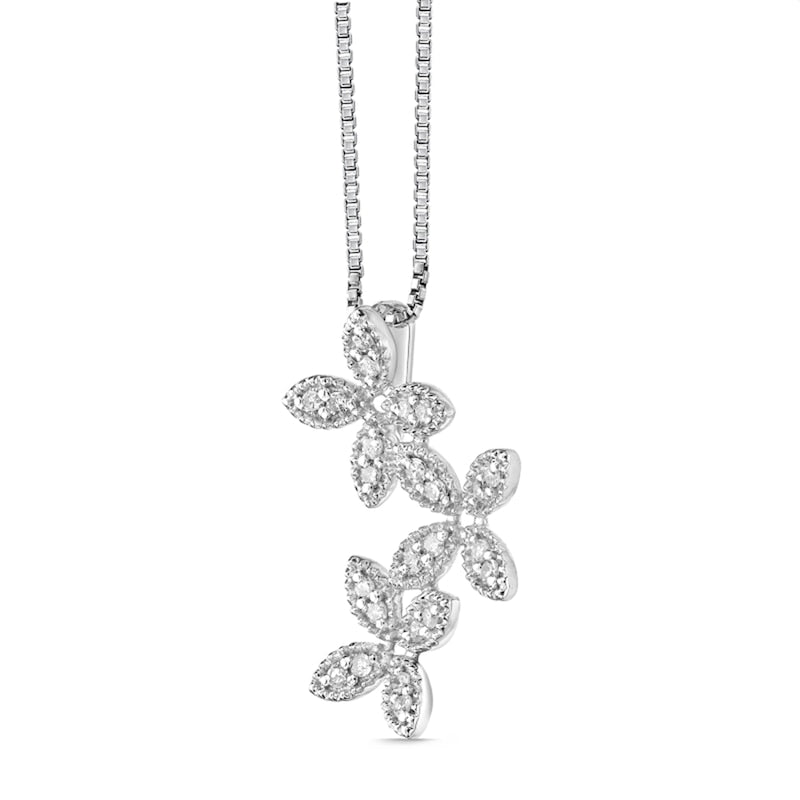 0.17 CT. T.W. Natural Diamond Three Flowers Antique Vintage-Style Pendant in Sterling Silver