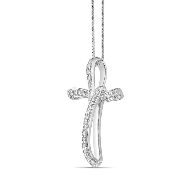 0.17 CT. T.W. Natural Diamond Bypass Ribbon Cross Pendant in Sterling Silver