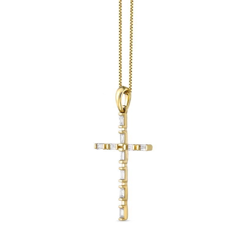 0.13 CT. T.W. Baguette Natural Diamond Cross Pendant in 10K Yellow Gold