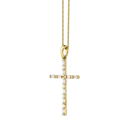 0.13 CT. T.W. Baguette Natural Diamond Cross Pendant in 10K Yellow Gold