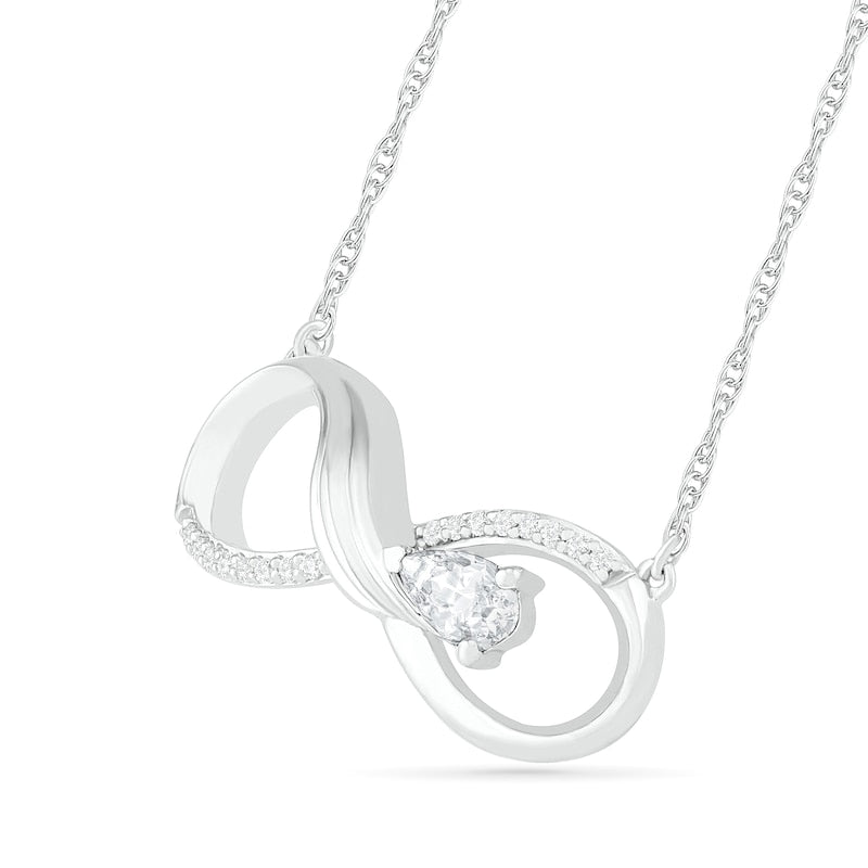 Pear-Shaped Lab-Created White Sapphire and 0.05 CT. T.W. Diamond Winged Infinity Necklace in Sterling Silver