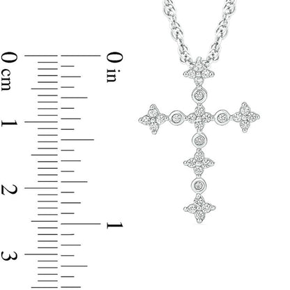 0.25 CT. T.W. Natural Diamond Flower Cross Pendant in 10K White Gold