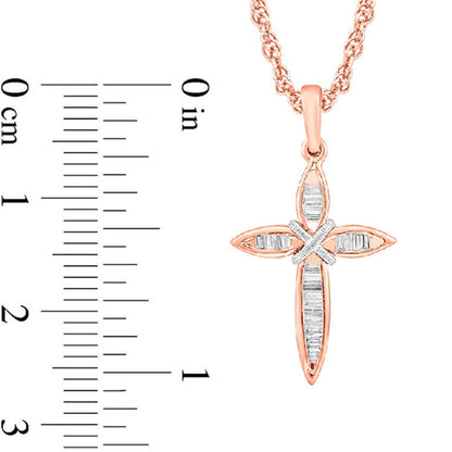 0.17 CT. T.W. Baguette Natural Diamond X" Cross Pendant in 10K Two-Tone Gold"