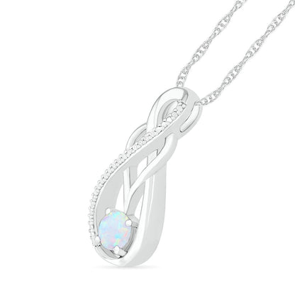 Lab-Created Opal and 0.05 CT. T.W. Diamond Overlay Infinity Pendant in Sterling Silver