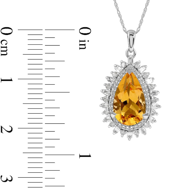 Pear-Shaped Citrine and White Lab-Created Sapphire Double Shadow Frame Drop Pendant in Sterling Silver