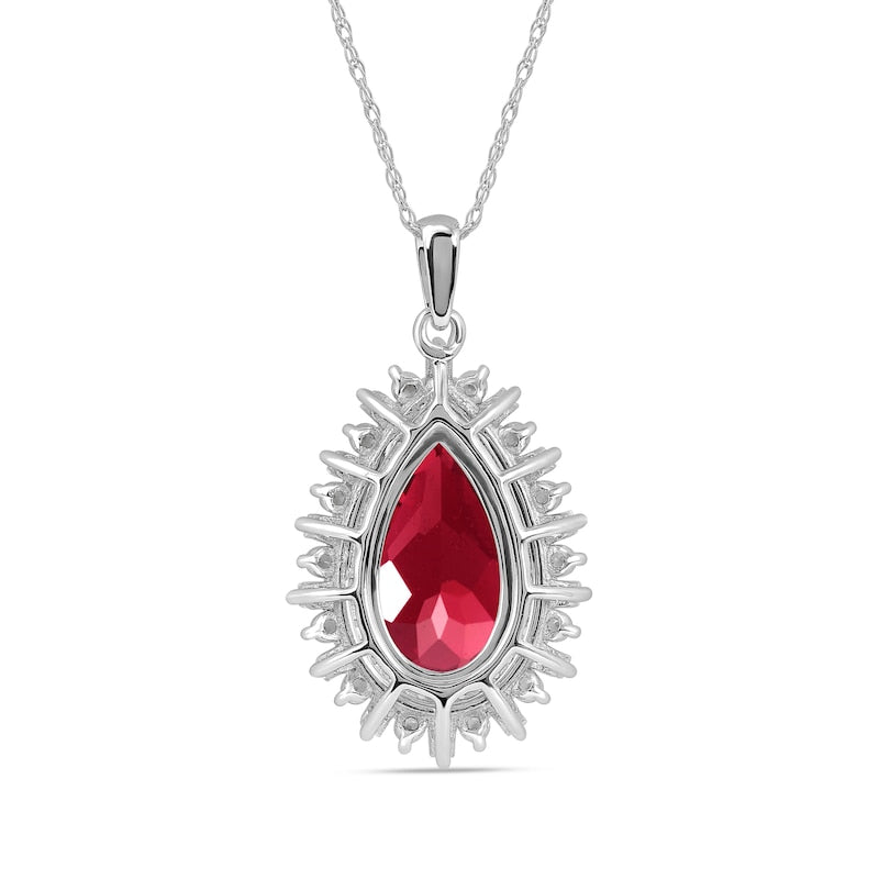 Pear-Shaped Lab-Created Ruby and White Sapphire Double Shadow Frame Drop Pendant in Sterling Silver