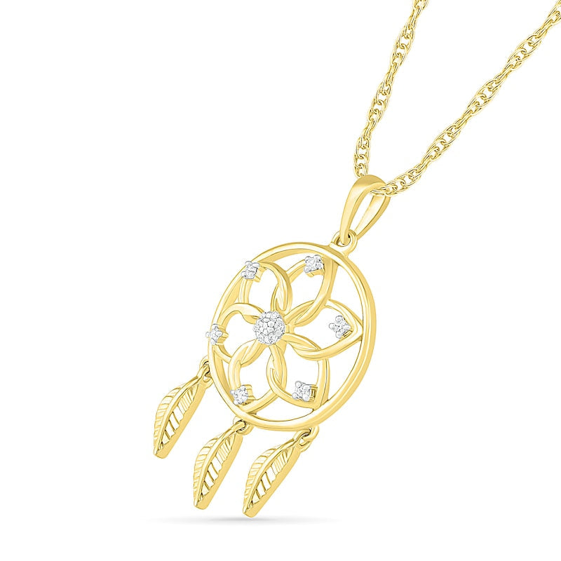 0.05 CT. T.W. Natural Diamond Dream Catcher Pendant in 10K Yellow Gold