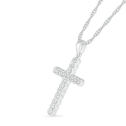 0.25 CT. T.W. Natural Diamond Scalloped Cross Necklace in 10K White Gold