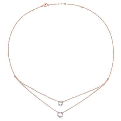 0.05 CT. T.W. Natural Diamond Double Strand Layered Circle Necklace in Sterling Silver with Rose Rhodium Plate - 19"