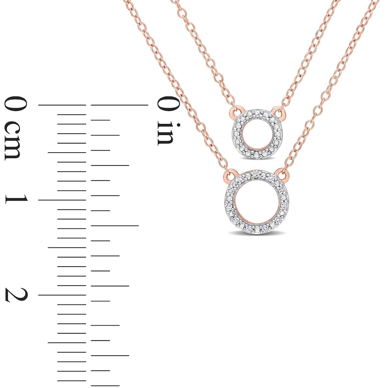 0.05 CT. T.W. Natural Diamond Double Strand Layered Circle Necklace in Sterling Silver with Rose Rhodium Plate - 19"