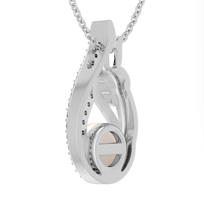 7.0mm Cultured Freshwater Pearl and Lab-Created White Sapphire Swan Drop Pendant in Sterling Silver