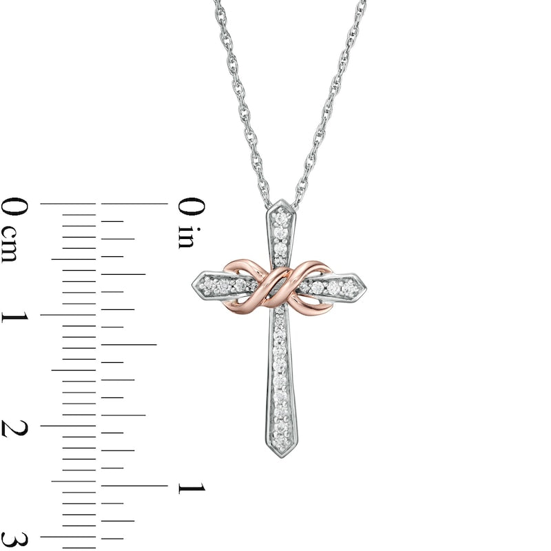 0.17 CT. T.W. Natural Diamond Infinity Loop Cross Pendant in Sterling Silver and 10K Rose Gold