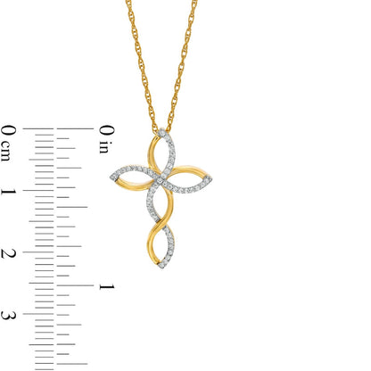 0.17 CT. T.W. Natural Diamond Twist Cross Pendant in 10K Yellow Gold
