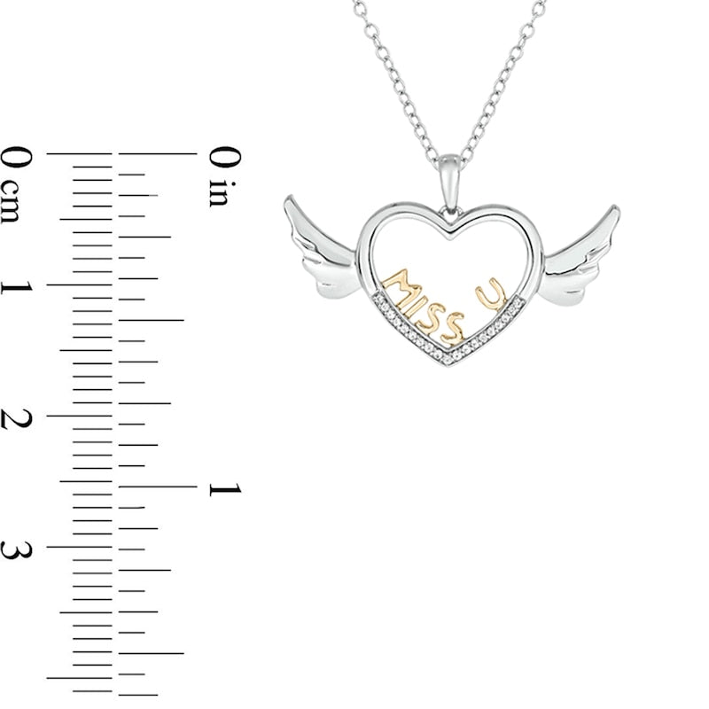 0.05 CT. T.W. Natural Diamond Miss U" Winged Heart Pendant in Sterling Silver with 14K Gold Plate"