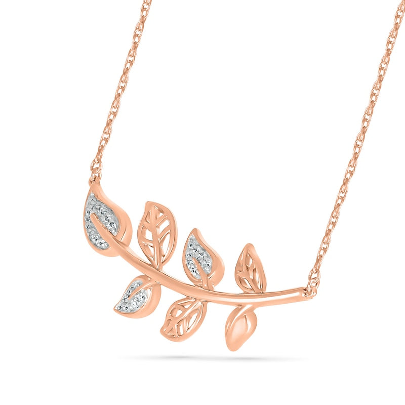 0.07 CT. T.W. Natural Diamond Seven Leaf Tree Branch Necklace in 10K Rose Gold