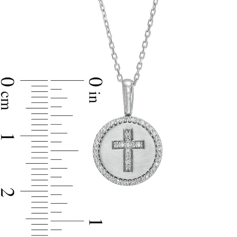 0.2 CT. T.W. Natural Diamond Frame Cross in Circle Pendant in Sterling Silver