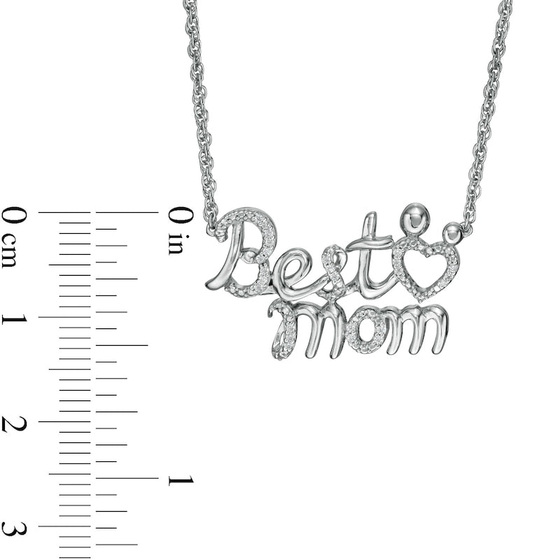 0.05 CT. T.W. Natural Diamond Best Mom" Necklace in Sterling Silver"