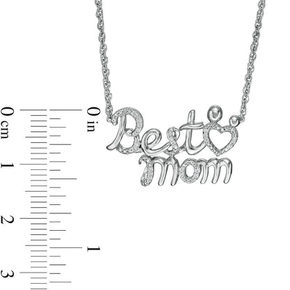 0.05 CT. T.W. Natural Diamond Best Mom" Necklace in Sterling Silver"