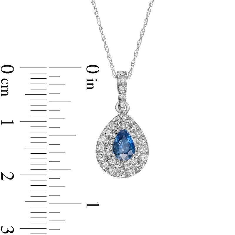 Pear-Shaped Blue Sapphire and 0.38 CT. T.W. Natural Diamond Double Frame Pendant in 14K White Gold