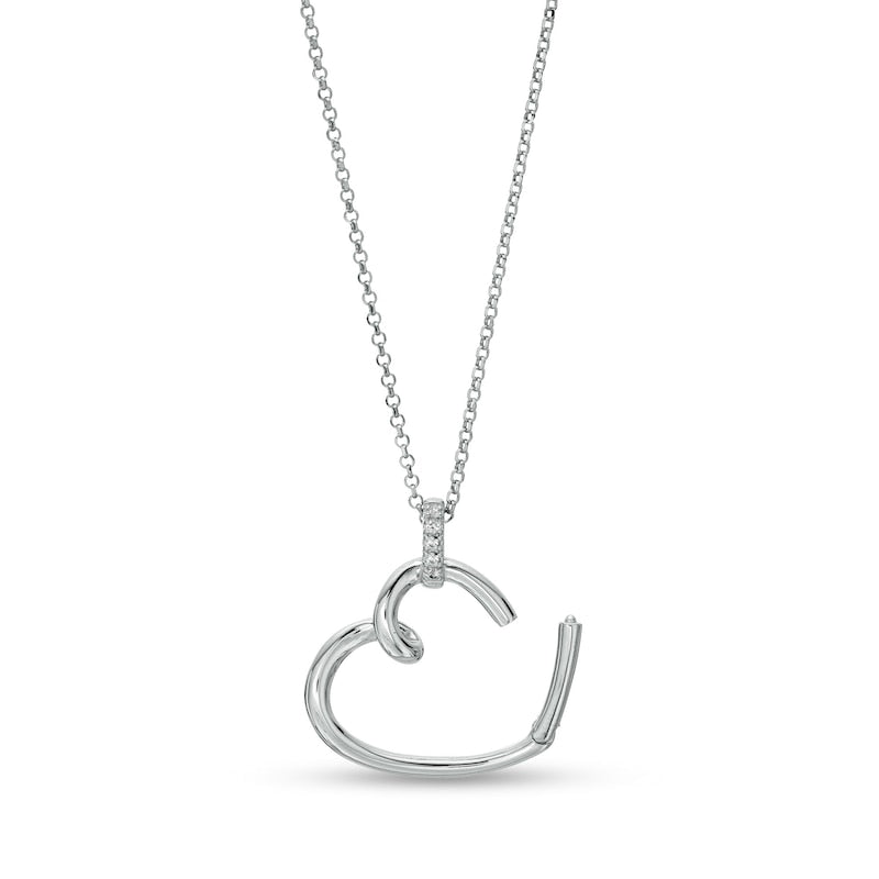 White Lab-Created Sapphire Tilted Loop Heart Drop Pendant in Sterling Silver - 20"