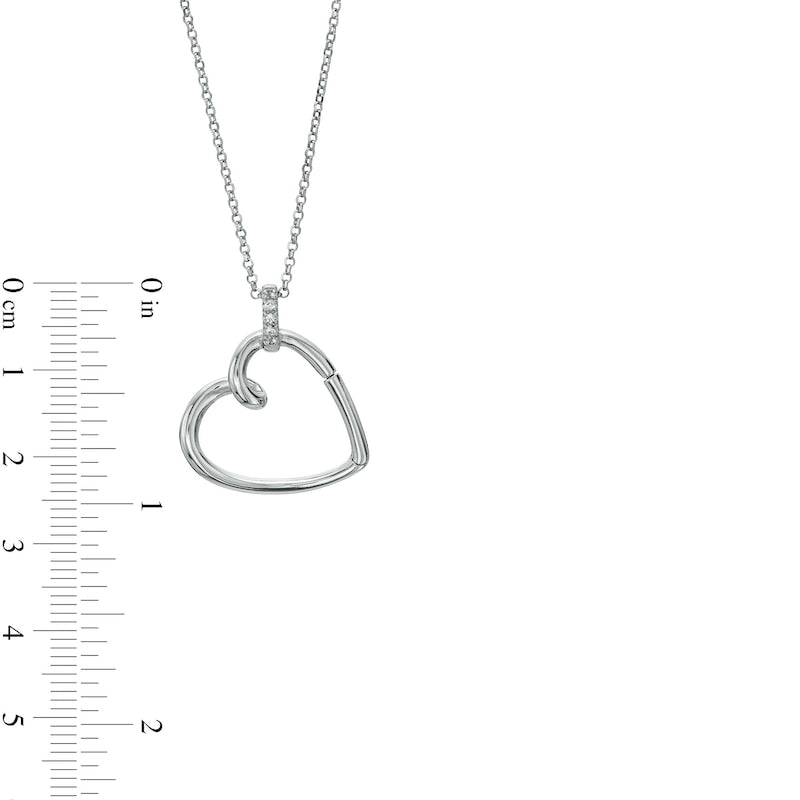 White Lab-Created Sapphire Tilted Loop Heart Drop Pendant in Sterling Silver - 20"