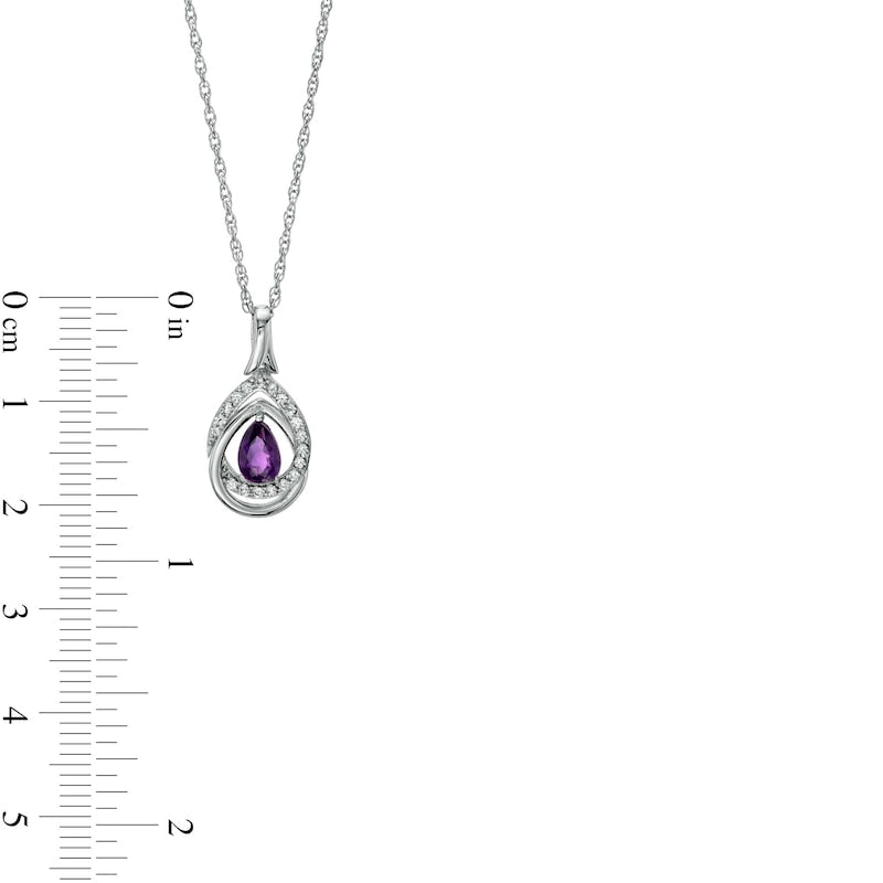 Pear-Shaped Amethyst and White Lab-Created Sapphire Double Interlocking Teardrop Pendant in Sterling Silver