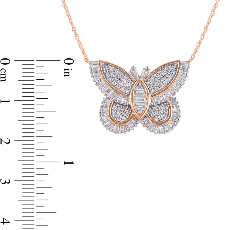 1 CT. T.W. Composite Natural Diamond Butterfly Necklace in 10K Rose Gold