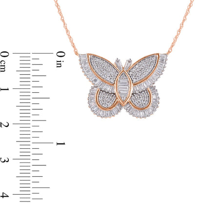 1 CT. T.W. Composite Natural Diamond Butterfly Necklace in 10K Rose Gold