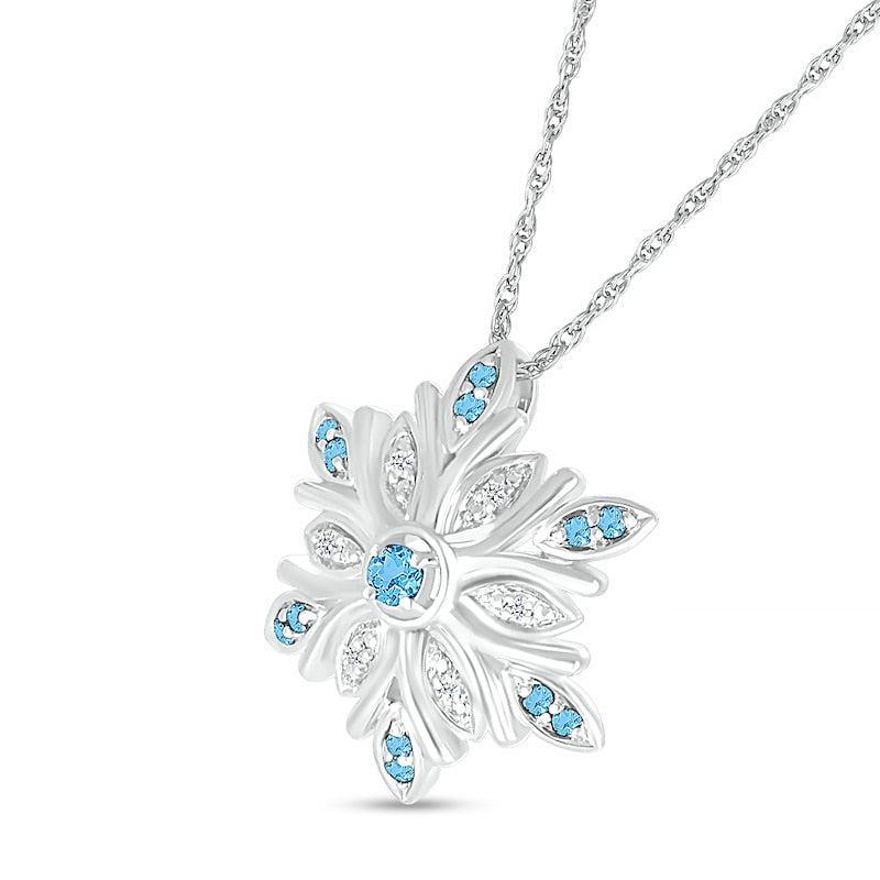 Swiss Blue Topaz and Natural Diamond Accent Snowflake Pendant in Sterling Silver