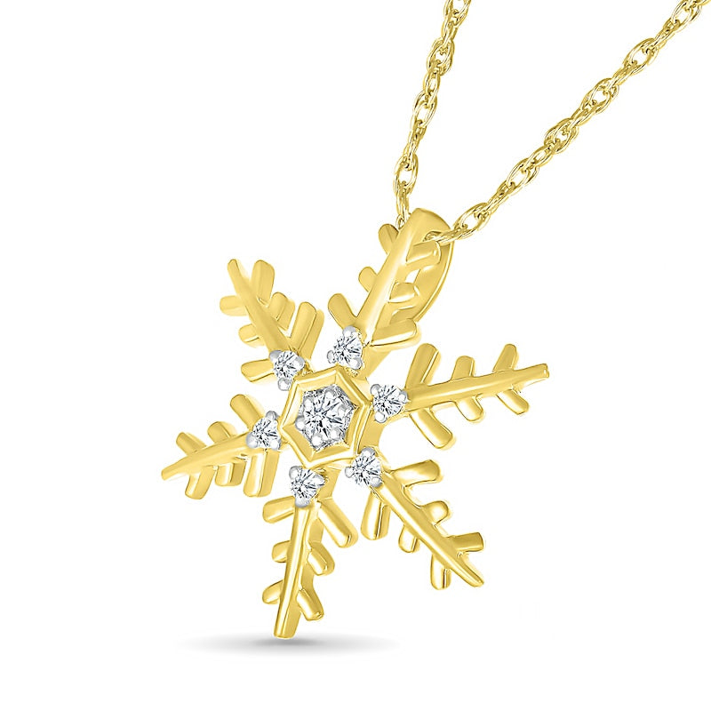 0.05 CT. T.W. Natural Diamond Snowflake Pendant in Sterling Silver with 14K Gold Plate