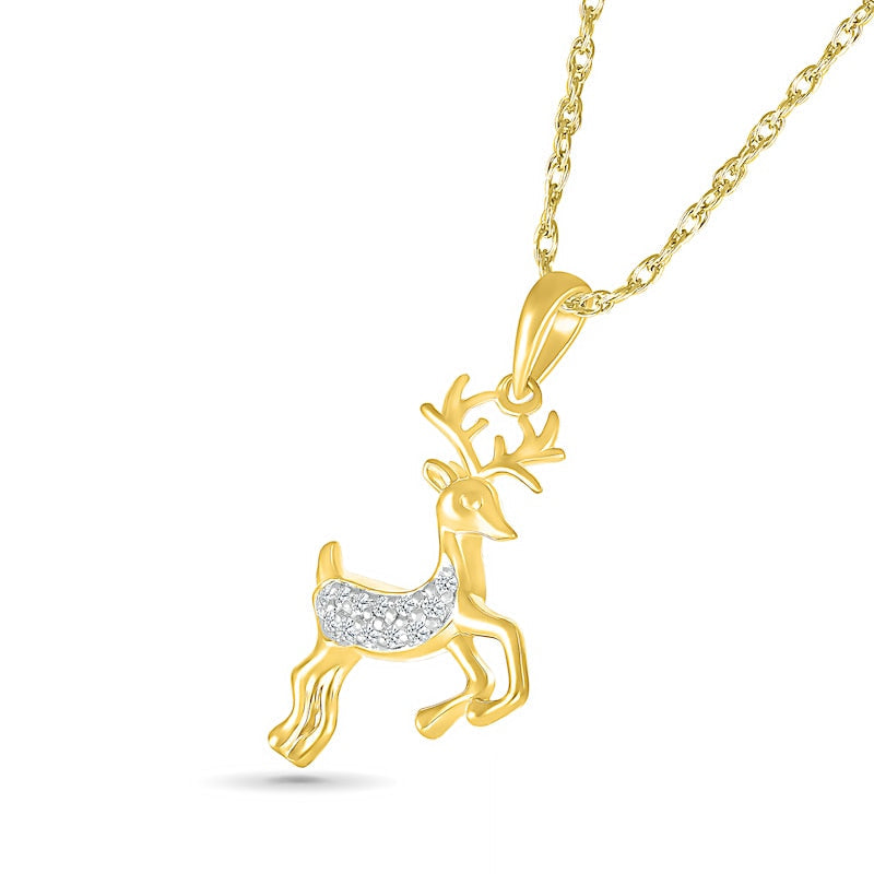 0.05 CT. T.W. Natural Diamond Reindeer Pendant in Sterling Silver with 14K Gold Plate