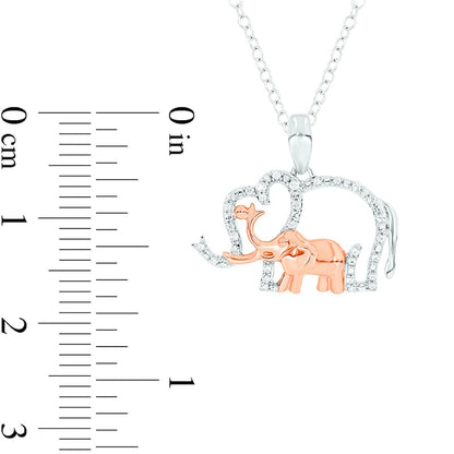 0.1 CT. T.W. Natural Diamond Motherly Love Elephants Pendant in Sterling Silver and 14K Rose Gold Plate