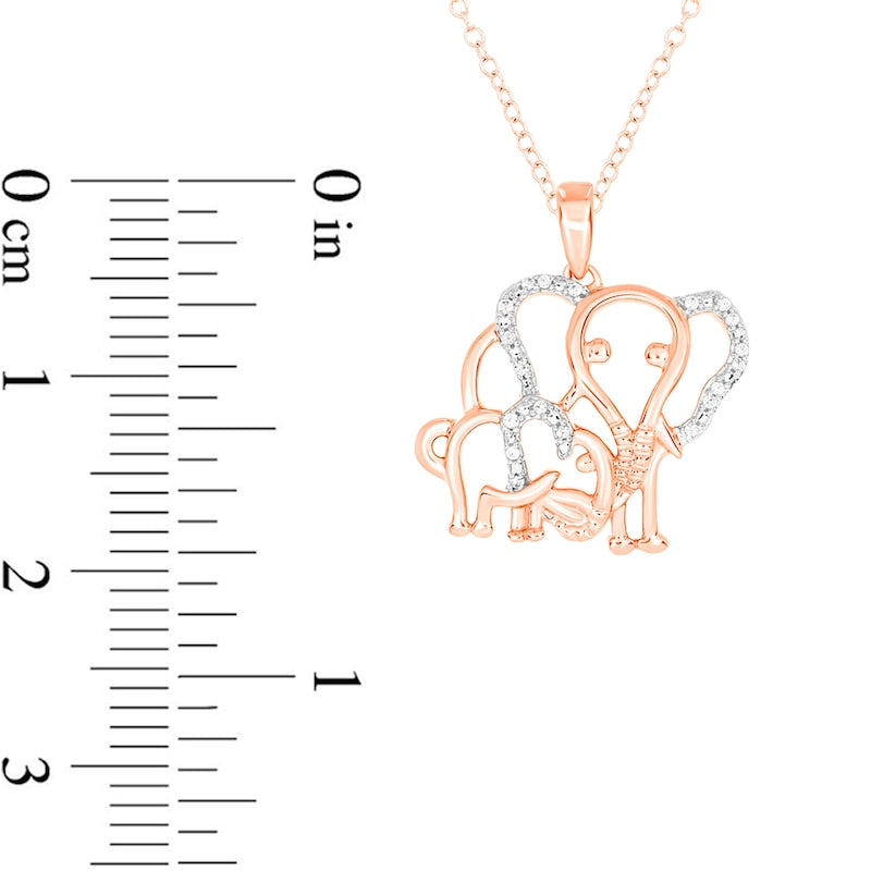 0.05 CT. T.W. Natural Diamond Motherly Love Elephants Pendant in Sterling Silver with 14K Rose Gold